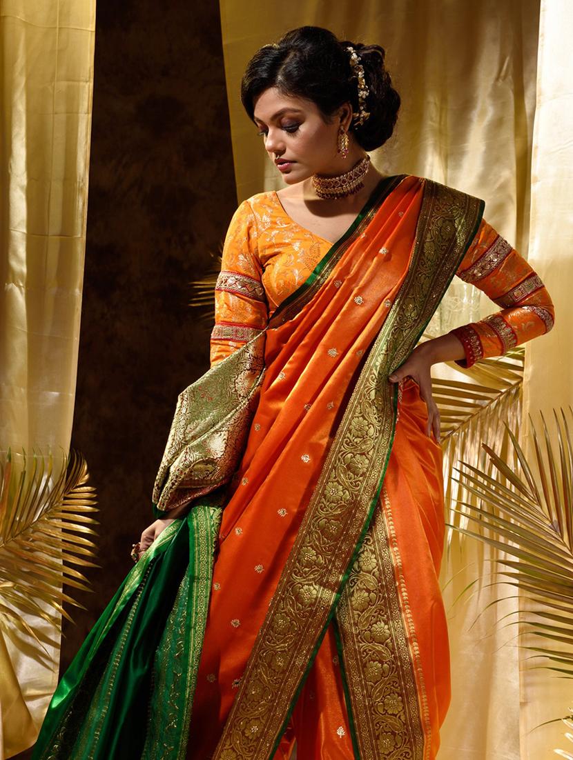 golden zari work woven saree with blouse - 18458462 - Zoom Image - 2