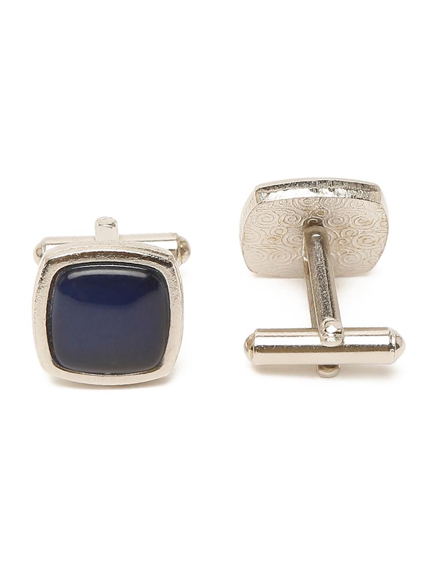 blue self design tie with pocket square & cufflinks - 18458764 - Zoom Image - 4