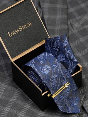 royal blue silk self design tie - 18458772 - Standard Image - 3