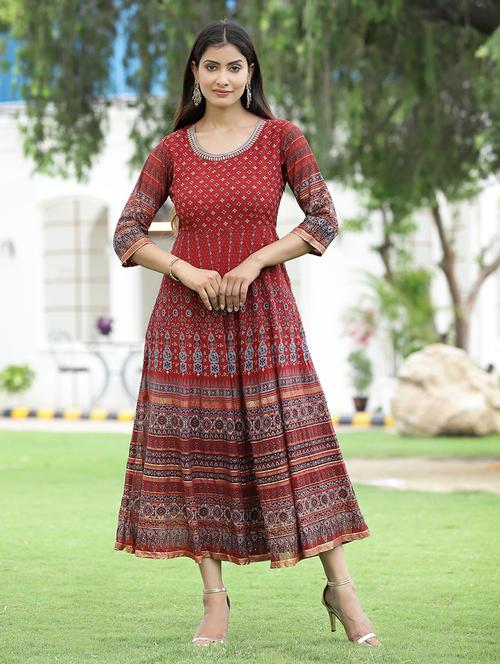 printed flared ethnic dress - 18458813 - Standard Image - 1