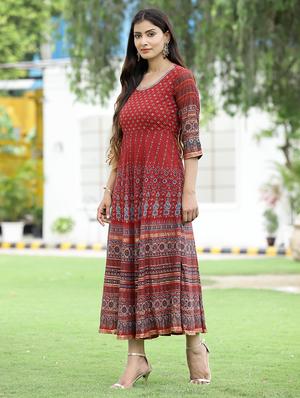 printed flared ethnic dress - 18458813 - Standard Image - 2