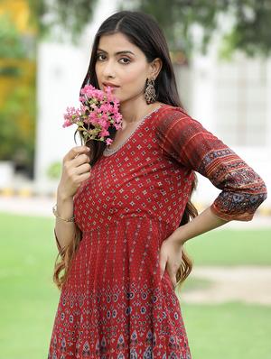 printed flared ethnic dress - 18458813 - Standard Image - 4