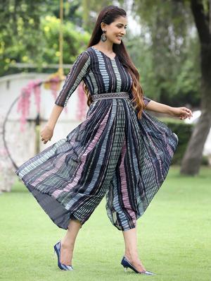 black printed belted jumpsuit - 18458825 - Standard Image - 2