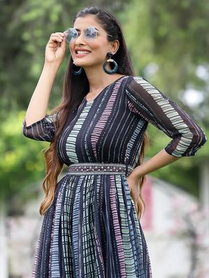 black printed belted jumpsuit - 18458825 - Standard Image - 4
