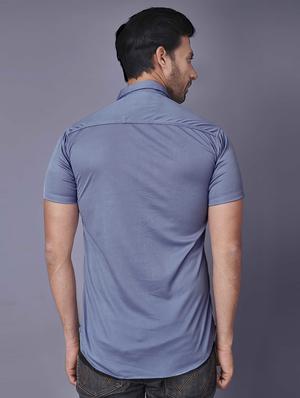 blue chest-printed casual shirt - 18460361 - Standard Image - 3