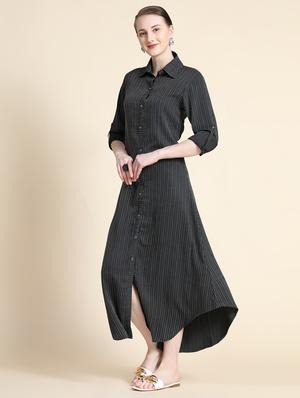 roll up sleeved striped maxi dress - 18460587 - Standard Image - 3