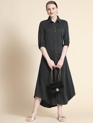 roll up sleeved striped maxi dress - 18460587 - Standard Image - 5