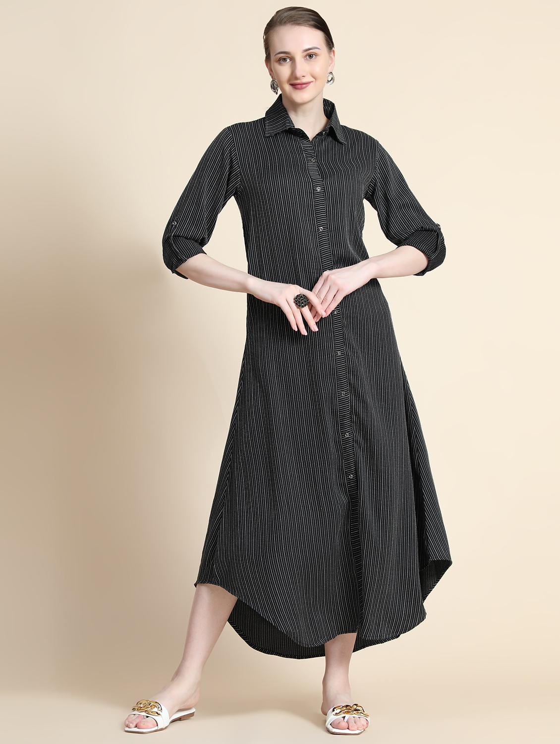 roll up sleeved striped maxi dress - 18460587 - Zoom Image - 2