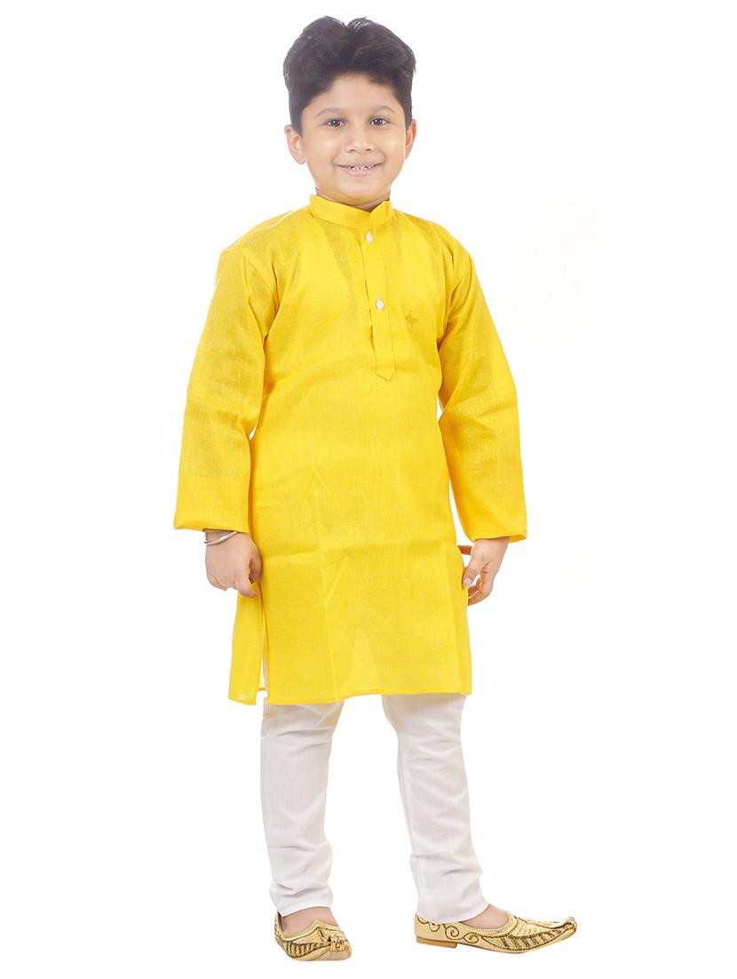 boys yellow solid kurta pajama set - 18460668 - Zoom Image - 2