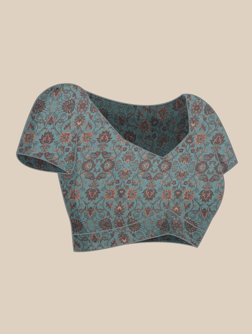 multi colored block printed saree with blouse - 18460985 - Zoom Image - 3