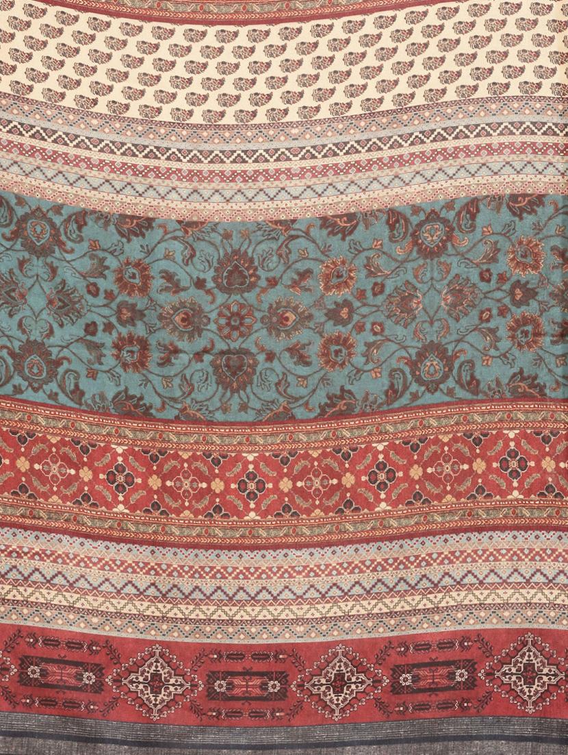 multi colored block printed saree with blouse - 18460985 - Zoom Image - 5