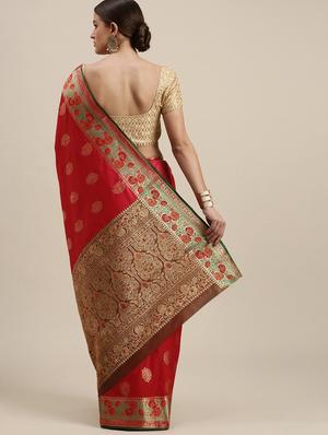 zari work woven saree with blouse - 18461049 - Standard Image - 2