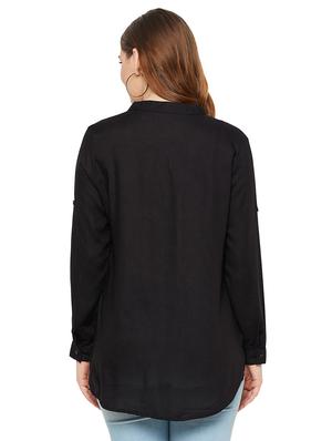 mandarin neck solid shirt - 18461243 - Standard Image - 3