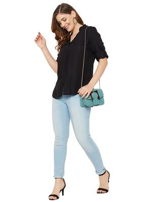 mandarin neck solid shirt - 18461243 - Standard Image - 4