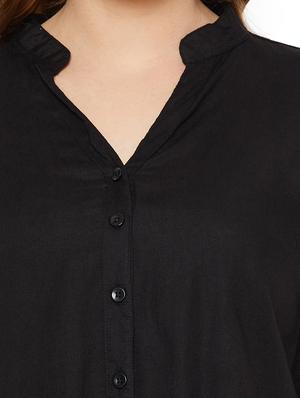 mandarin neck solid shirt - 18461243 - Standard Image - 5