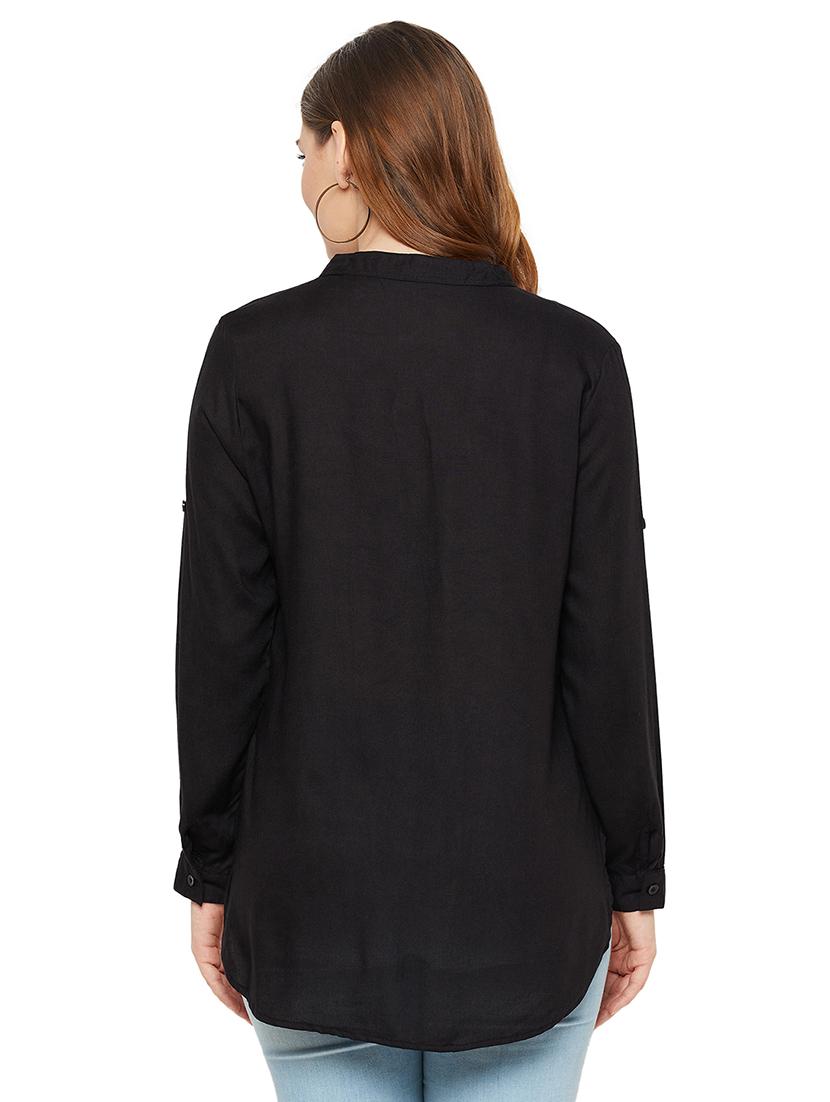 mandarin neck solid shirt - 18461243 - Zoom Image - 3