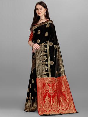 jacquard work woven saree with blouse - 18461271 - Standard Image - 3