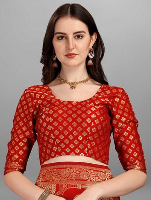 jacquard work woven saree with blouse - 18461271 - Standard Image - 5