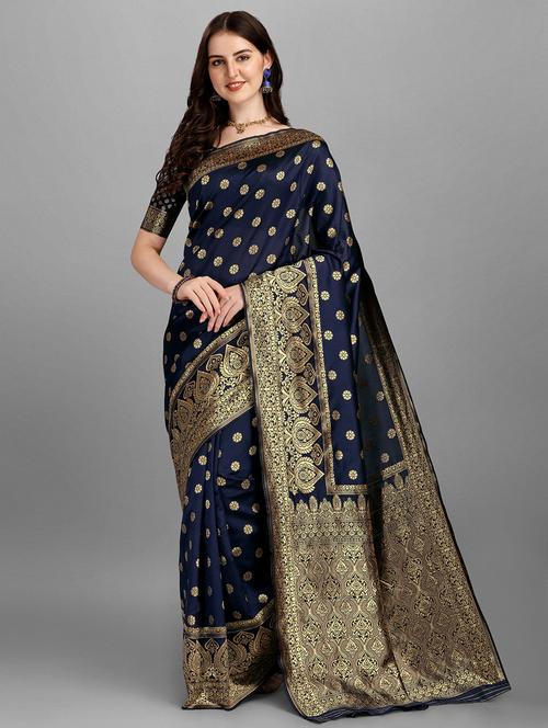 golden zari work banarasi saree with blouse - 18461285 - Standard Image - 1