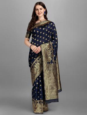 golden zari work banarasi saree with blouse - 18461285 - Standard Image - 2