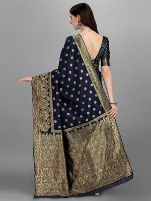 golden zari work banarasi saree with blouse - 18461285 - Standard Image - 4
