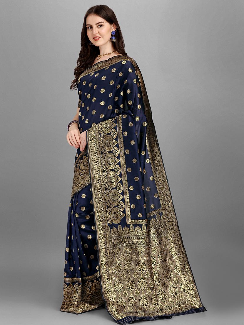 golden zari work banarasi saree with blouse - 18461285 - Zoom Image - 3
