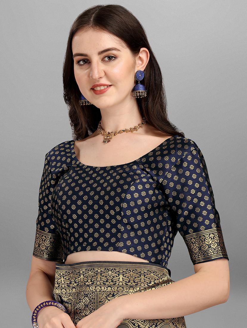 golden zari work banarasi saree with blouse - 18461285 - Zoom Image - 5