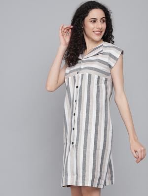 v-neck striped shift dress - 18461754 - Standard Image - 3