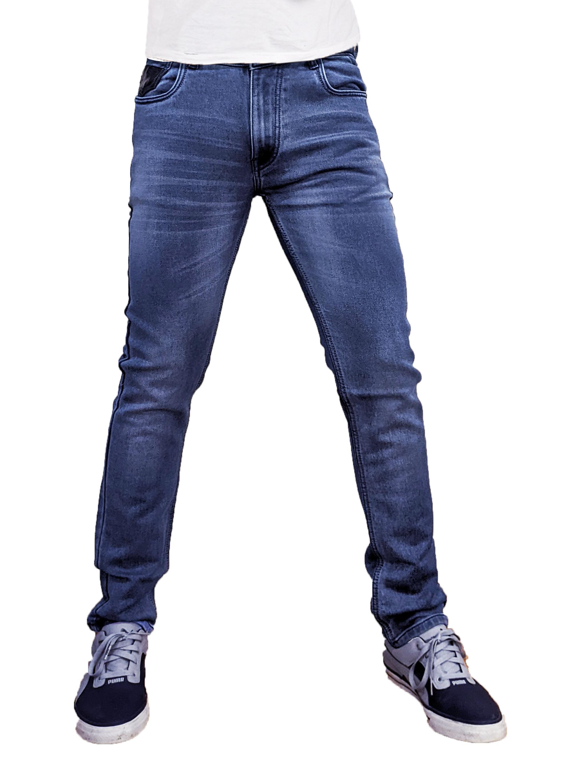men stretch cotton knitted denim jeans. - 18462050 - Zoom Image - 1