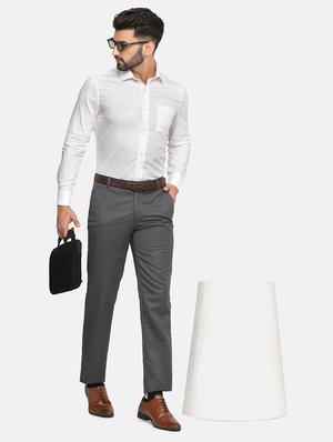 grey solid formal trouser - 18462228 - Standard Image - 4