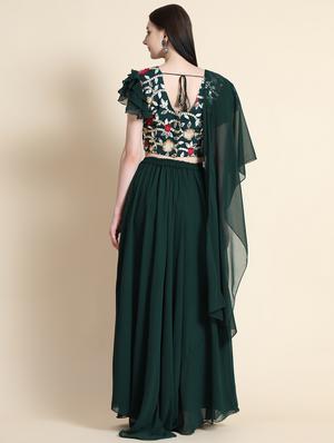 green embroidered stitched flared lehenga choli set with dupatta - 18462721 - Standard Image - 3
