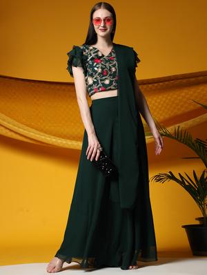 green embroidered stitched flared lehenga choli set with dupatta - 18462721 - Standard Image - 4
