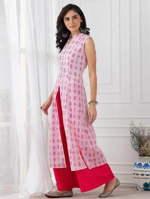 printed front slit kurta - 18462760 - Standard Image - 2