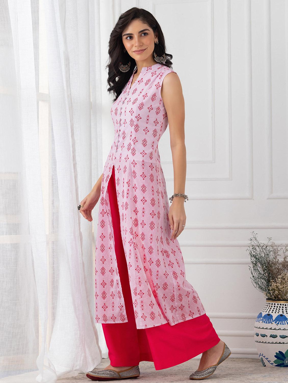 printed front slit kurta - 18462760 - Zoom Image - 2