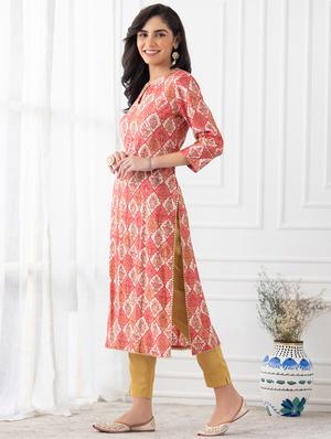 gold print straight kurta - 18462761 - Standard Image - 2