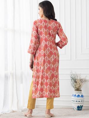 gold print straight kurta - 18462761 - Standard Image - 3