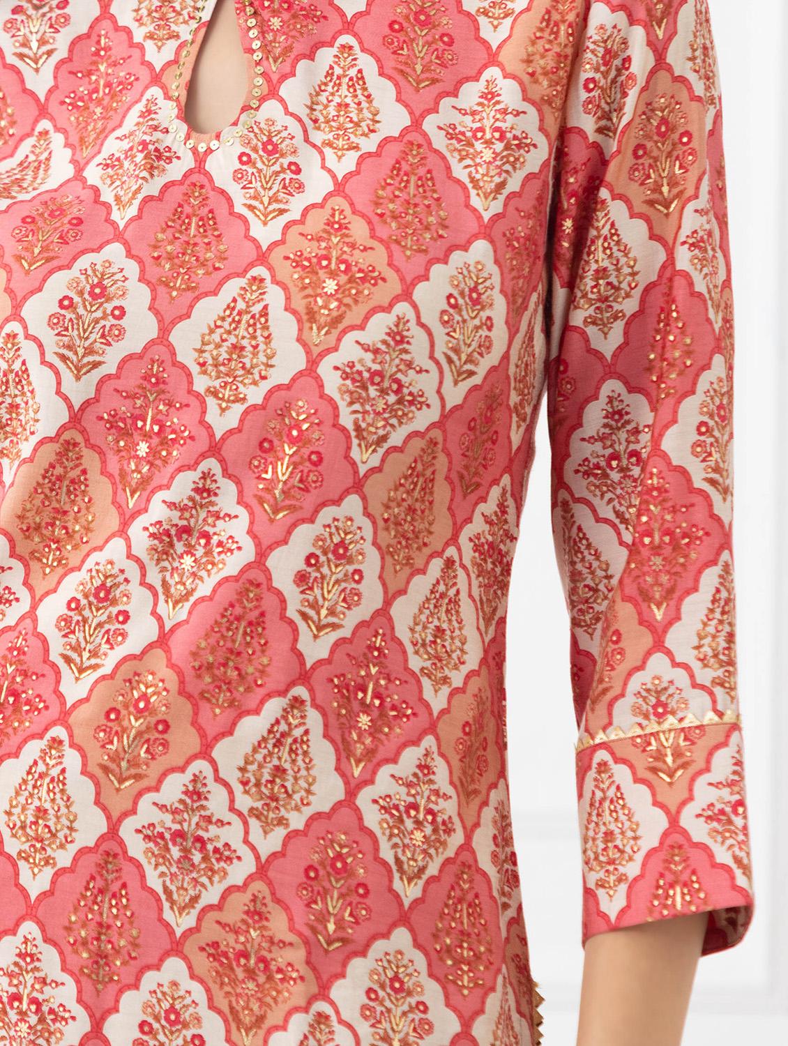 gold print straight kurta - 18462761 - Zoom Image - 4
