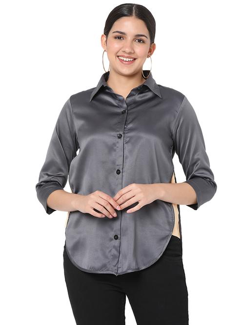 curved hem solid shirt - 18463240 - Standard Image - 1