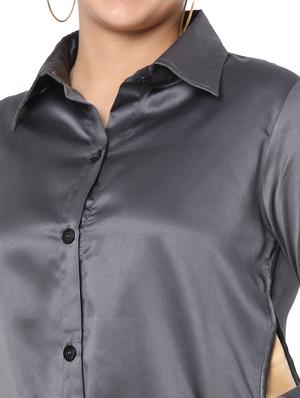 curved hem solid shirt - 18463240 - Standard Image - 5