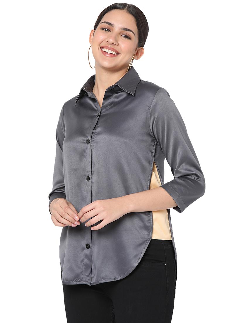 curved hem solid shirt - 18463240 - Zoom Image - 2