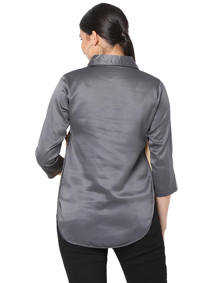 curved hem solid shirt - 18463240 - Zoom Image - 3