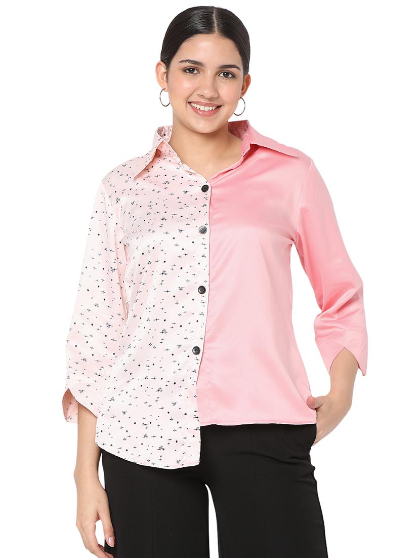 asymmetric hem color block shirt - 18463247 - Zoom Image - 1