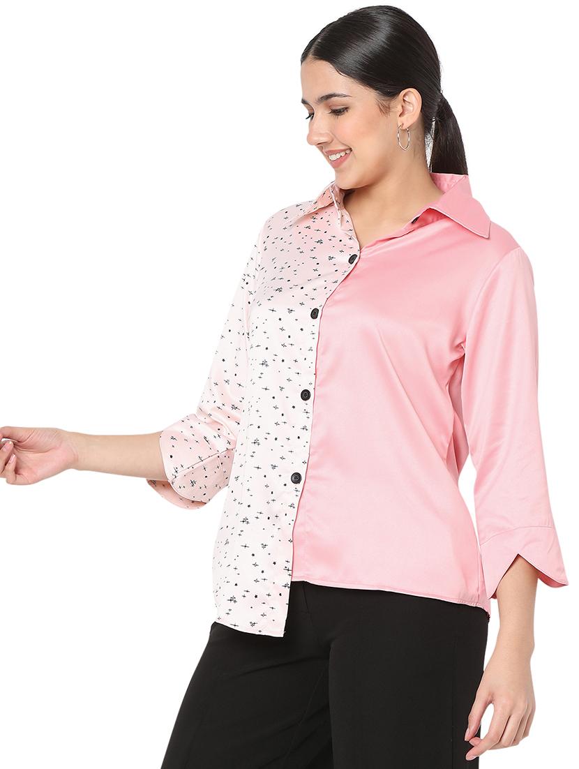 asymmetric hem color block shirt - 18463247 - Zoom Image - 2