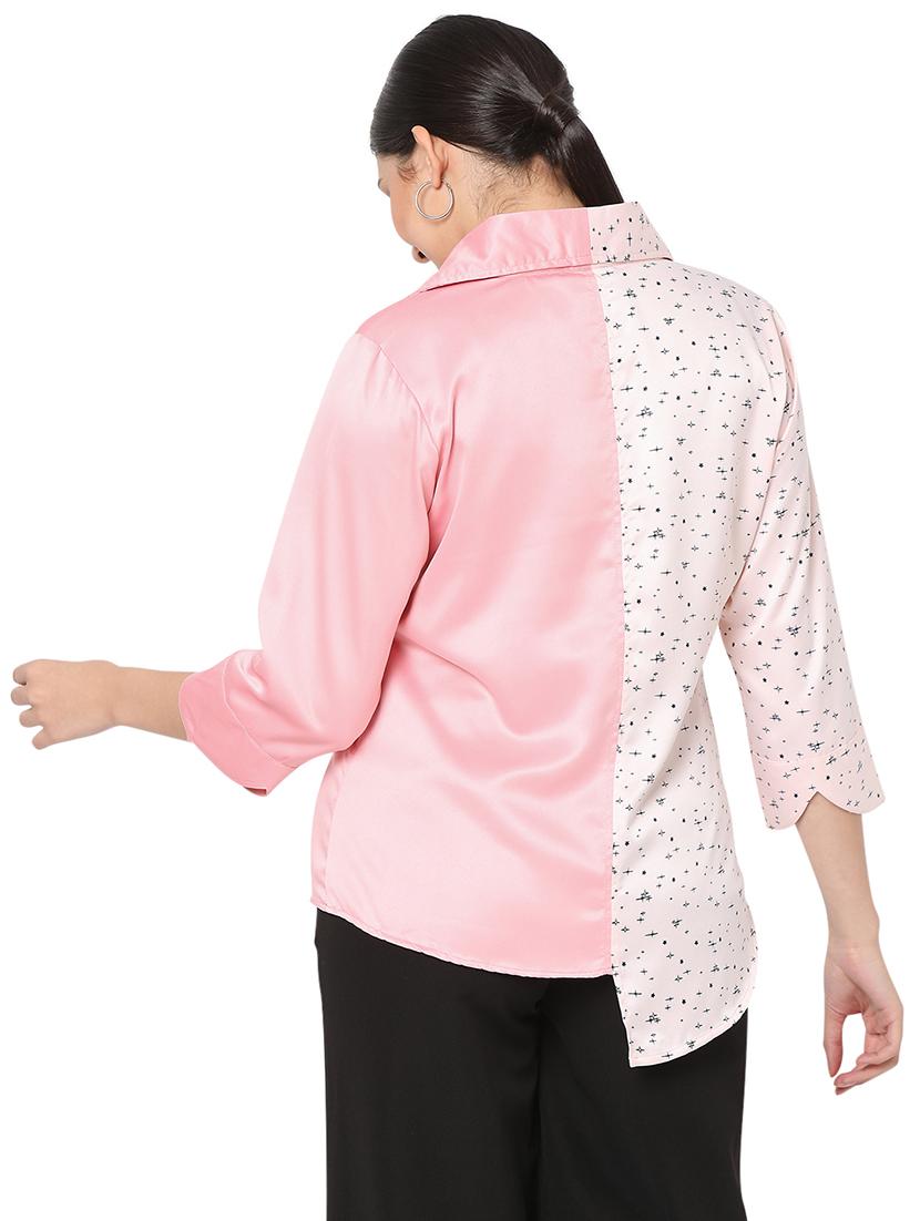 asymmetric hem color block shirt - 18463247 - Zoom Image - 3