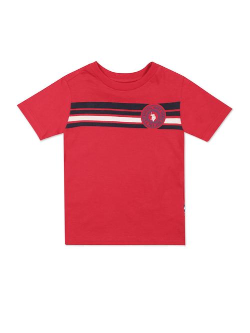 boys red crew neck striped t-shirt - 18464106 - Standard Image - 1