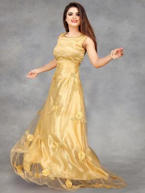 tonal embroidered flared semi-stitched gown - 18465195 - Standard Image - 2