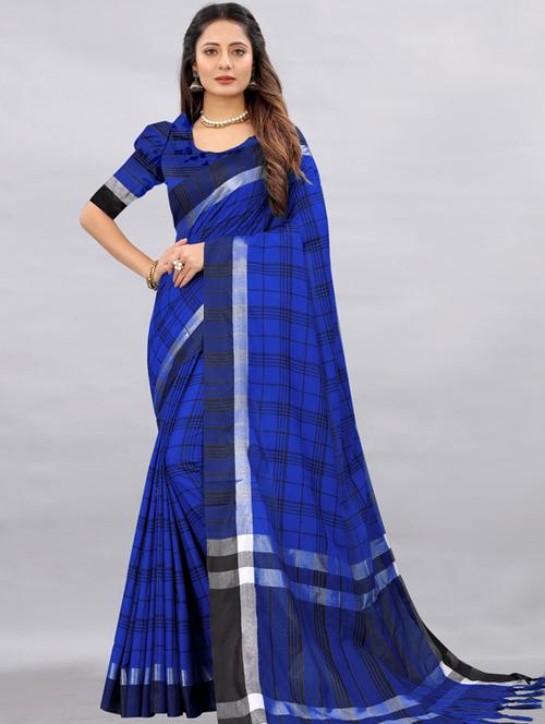 tassel detailed checkered saree with blouse - 18465400 - Standard Image - 1
