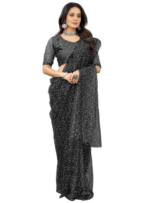 black marble printed saree with blouse - 18465591 - Standard Image - 1