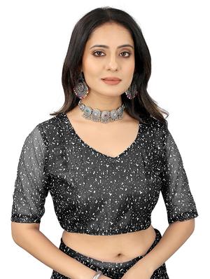 black marble printed saree with blouse - 18465591 - Standard Image - 3