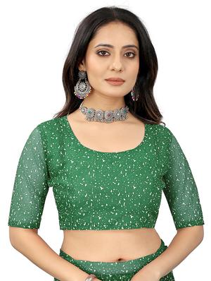 green marble printed saree with blouse - 18465592 - Standard Image - 3